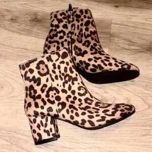Mob Wife style Leopard Print Ankle Boots block heels size 7